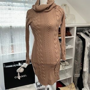 Cotton tan sweater jacket High neck size M